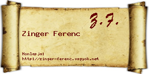 Zinger Ferenc névjegykártya
